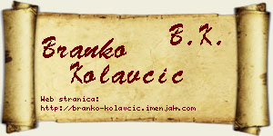 Branko Kolavčić vizit kartica